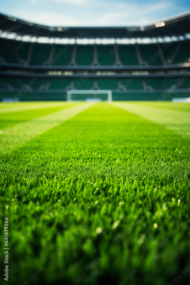 Aufkleber a close-up of a football field with fans in the stands background with empty space for text