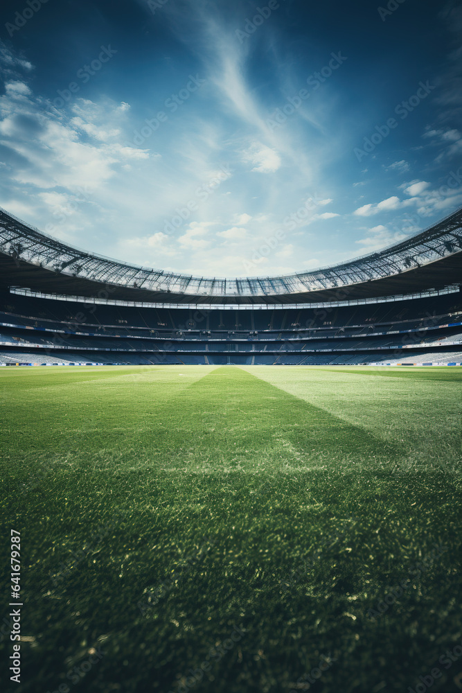 Aufkleber a close-up of a football field with fans in the stands background with empty space for text