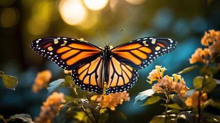 A close-up of a delicate monarch butterfly in mid-flight symbolizing the awe-inspiring magic of their annual migration 