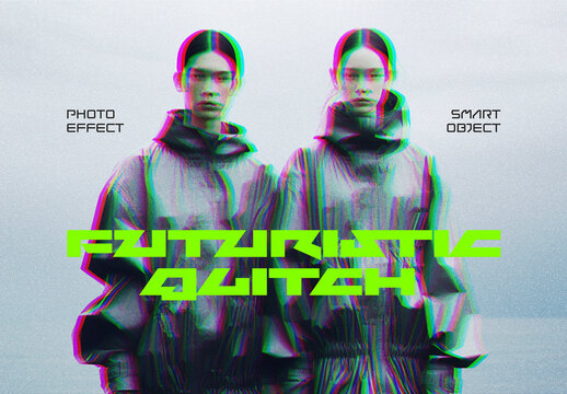 Futuristic Glitch Photo Effect Mockup With Generative AI Preview
