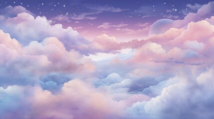  a painting of a sky with clouds and stars in the sky.  generative ai