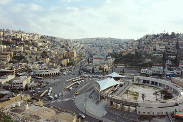 View of crowded historical city center of Amman in Jordan