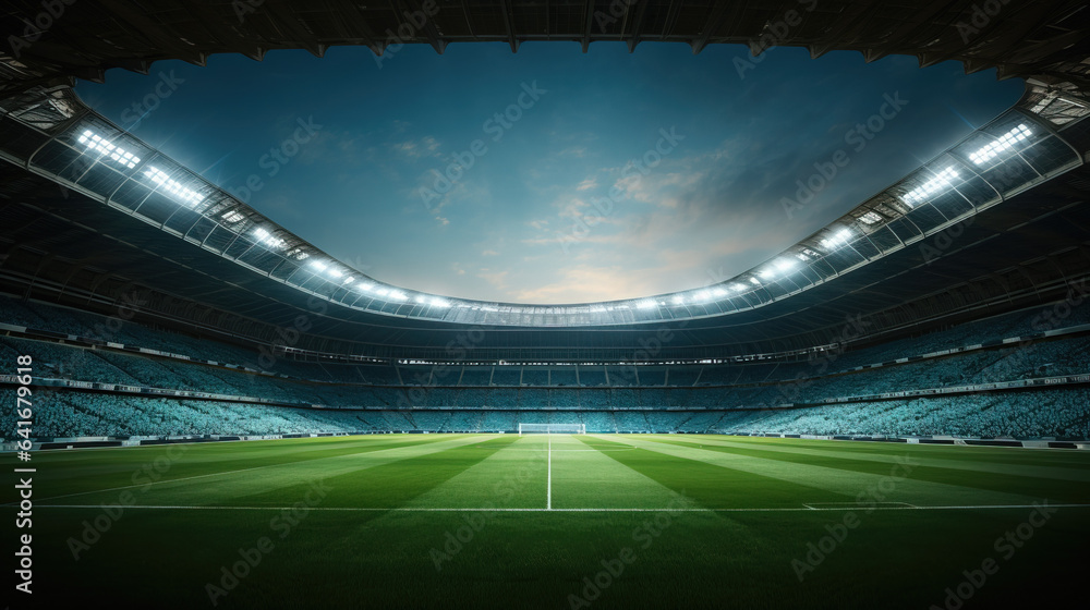Aufkleber a stadium filled with excited fans a football field in the foreground background with empty space fo