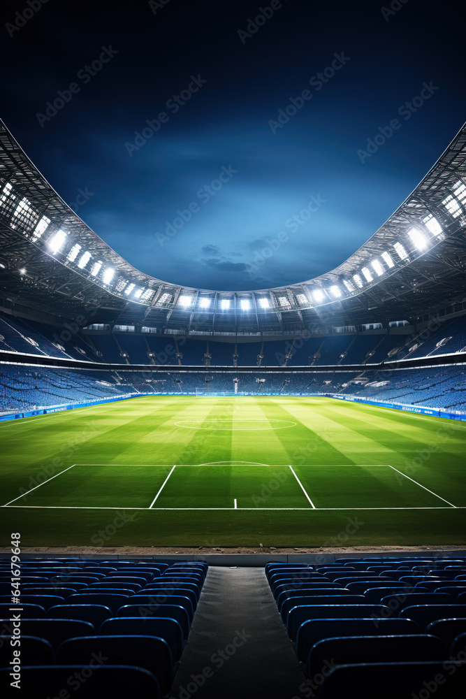 Aufkleber a stadium filled with excited fans a football field in the foreground background with empty space fo