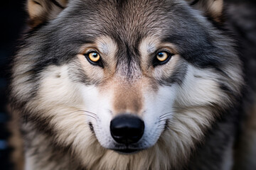 Naklejka na ściany i meble Close-up of a wolf's intense gaze, capturing the depth of their emotions and the bond of love within the pack, love