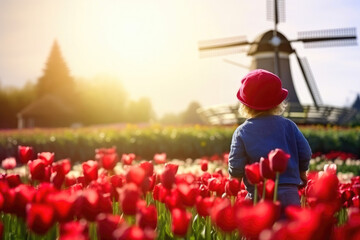 Whimsical Windmill Adventures Amidst Tulip Blooms