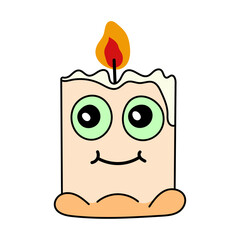 cute lit candle with eyes emoji sticker character isolated trendy Y2K style doodle hand drawn groovy hippie 80s 90s vector illustration