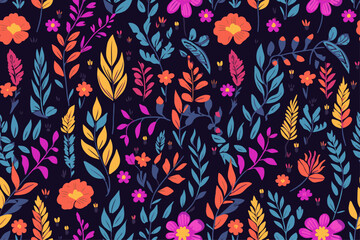 floral and leaves pattern, nature colorful spring garden inspired vector seamless illustration