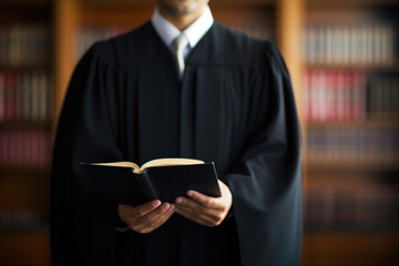 Robed Judge Leaving Court with Law Book