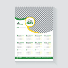 one page wall calendar design 2024 for new year