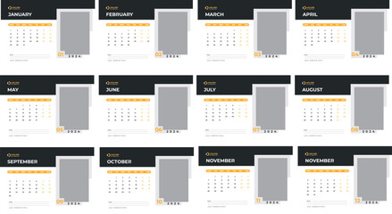 Calendar Template for 2024 year. Week starts on Sunday. Simple minimal classic style. Work or business calendar. 2024 calendar in minimalist style. English vector calendar for 2024 year.