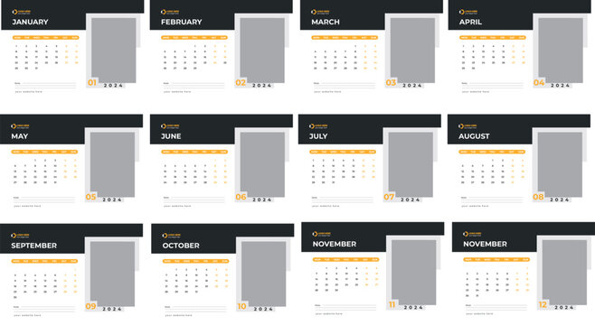 Calendar Template for 2024 year. Week starts on Sunday. Simple minimal classic style. Work or business calendar. 2024 calendar in minimalist style. English vector calendar for 2024 year.