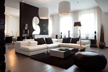 Cozy interior of living room in modern house.