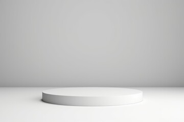Empty podium or pedestal display on white background with cylinder stand concept. Blank product shelf standing backdrop. 3D rendering, Generative AI