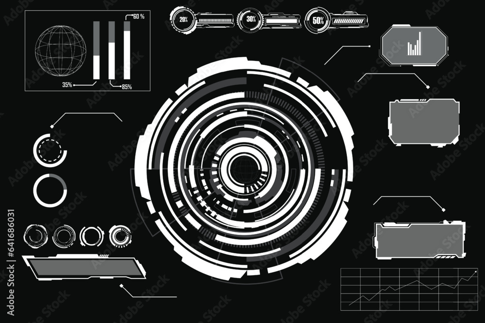 Aufkleber sci fi hud modern futuristic user interface square frames blocks set. high tech screen digital holog