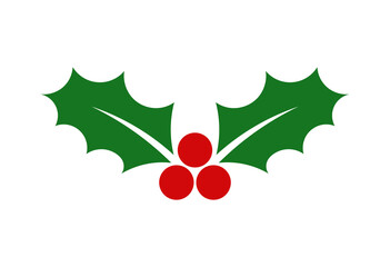 Christmas holly berries leaves flat icon. PNG illustration.