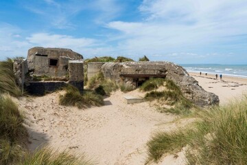 Bunker at Utah Beach in Normandy, France - obrazy, fototapety, plakaty