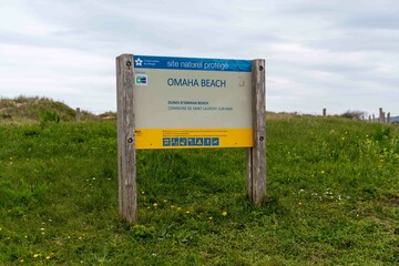 Sign at Omaha Beach Site of WWII D-Day Landing in France