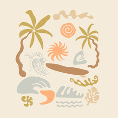 Fototapeta na wymiar Collection of Summer, Sea, Surfing, Tropical linear logos, symbols, icons design template. Editable vector logotype.