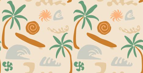 Fototapeta na wymiar summer pattern in beach elements for vector, Collection of Summer, Sea, Surfing, Tropical linear logos, symbols, icons design template. Editable vector logotype.