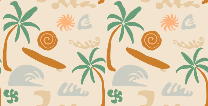 summer pattern in beach elements for vector, Collection of Summer, Sea, Surfing, Tropical linear logos, symbols, icons design template. Editable vector logotype.