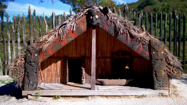 Traditional Maori Hut (House) At Te Puia In Rotorua, New Zealand.