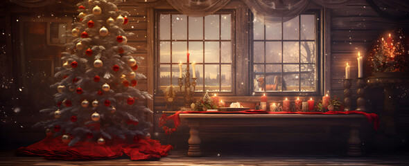Christmas Tablescape with Candlelit Tree: A Festive Holiday Decor Idea Generative ai 