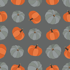 Pumpkin seamless pattern, hand drawing on colored background, vector illustration. Cute pumpkins background, great for seasonal textile prints
