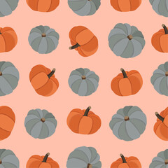 Pumpkin seamless pattern, hand drawing on colored background, vector illustration. Cute pumpkins background, great for seasonal textile prints