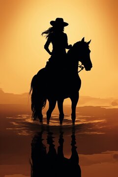 Silhouette of a cowgirl riding a horse equestrian illustration wallpaper