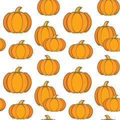 Pumpkin seamless vector pattern, autumn background, harvest season concept, decorative wallpaper, textile print, tablecloth.