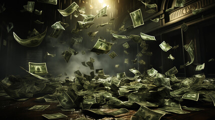 Background of a banknotes rain, it's raining money, generative ai