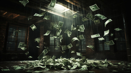 Background of a banknotes rain, it's raining money, generative ai