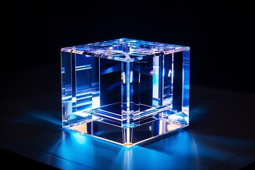 3d crystal glass cube with refraction and holograph