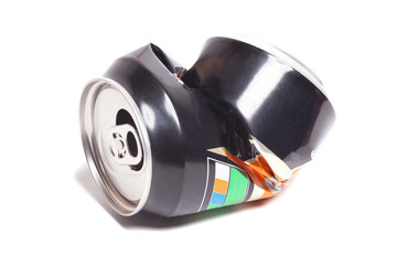 Empty crumpled can from energy drink or beer