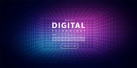Digital technology metaverse neon blue pink background, cyber information, abstract speed connect communication, innovation future meta tech, internet network connection, Ai big data, illustration 3d