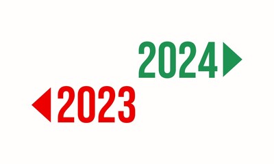 2023 to left 2024 to right, new year new way business concept isolated on a white background. Business concept. 