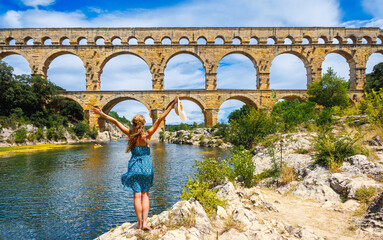 Famous touristic french site- Pont du Gard- tour tourism,vacation,travel destination