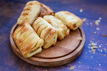 Fresh baked home made  Mini cheese puff pastries.Cheese pie with phyllo pastry and herbs