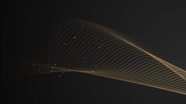 4k seamless looped dark grey golden animated pattern. Wavy lined trendy modern gradient background. Elegant abstract texture with shiny particles. Luxury minimal festive gold premium striped wallpaper