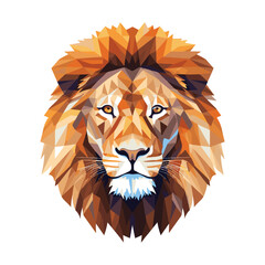 Vector illustration of a high detail, low poly male lion isoltated on a white background