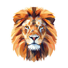 Vector illustration of a high detail, low poly male lion isoltated on a white background