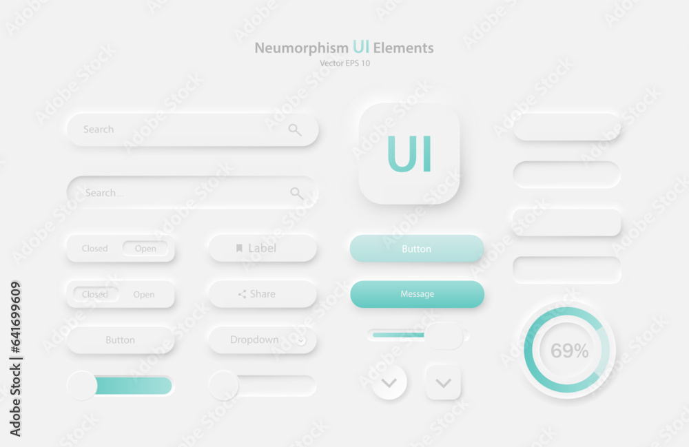 Poster a collection of user interface elements for a mobile application in white and green. buttons for mob