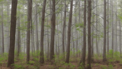 Foggy Forest Readying for Autumn Season