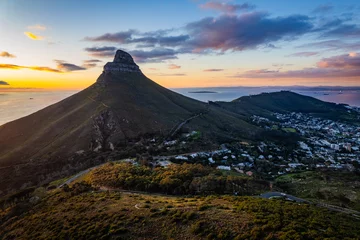 Deurstickers Aerial view of Kloof Corner hike at sunset in Cape Town, western Cape, South Africa © pierrick