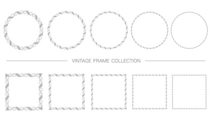 Round And Square Decorative Vintage Frame Set Isolated On A White Background. Vector Illustration. 