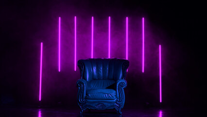 Armchair in neon colored light