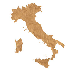 illustration of map of Italy on old crumpled brown grunge paper