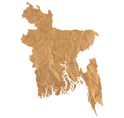 illustration of map of Bangladesh on old crumpled brown grunge paper
