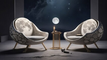 Two chair on the moon